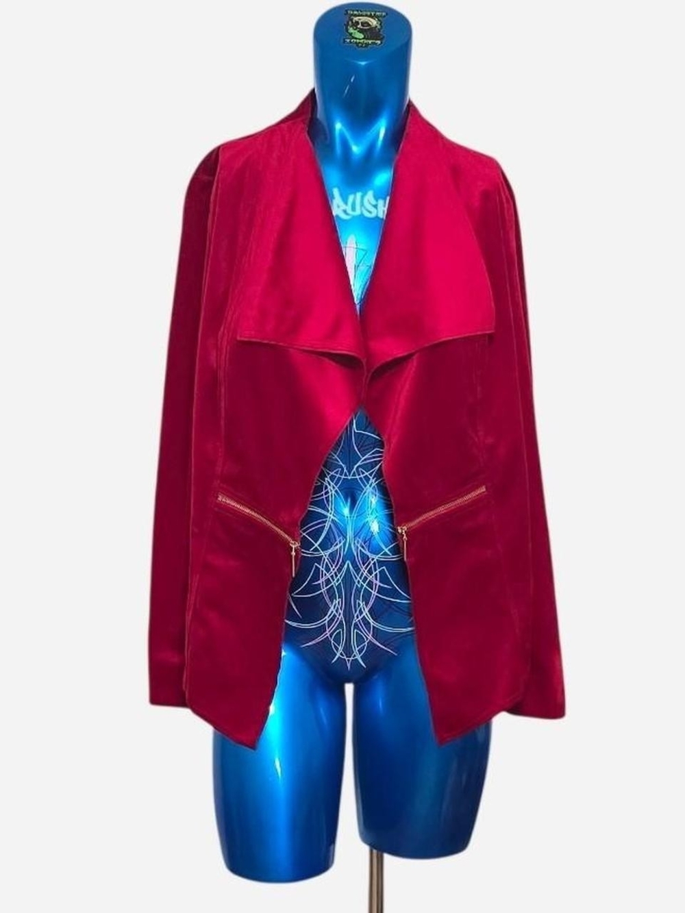 Peck & Peck Deep Red Polyester Draped Open-Front Blazer